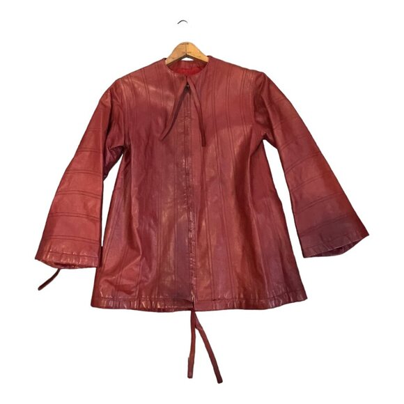 FENDI 100% Genuine Leather Jacket Coat Red Full Zipper Size 4 Vintage - Picture 10 of 11